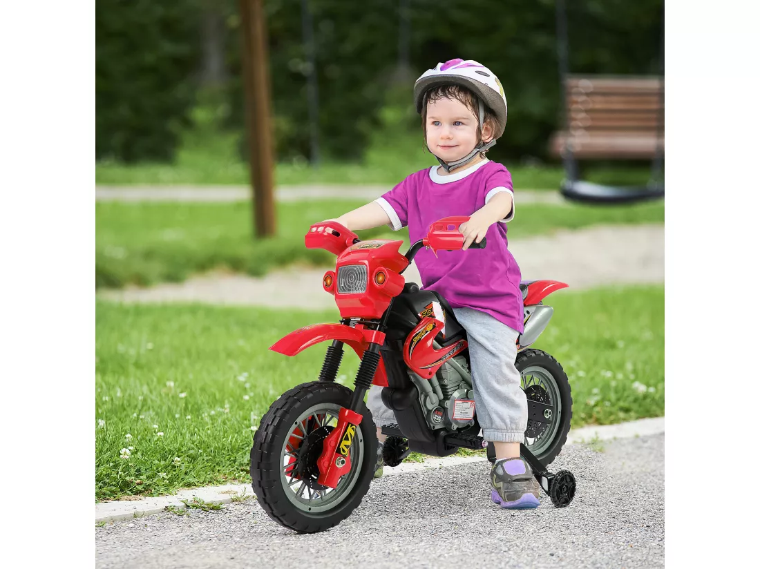 Moto cross électrique enfant 3 à 6 ans 6 V phares klaxon musiques 102 x 53 x 66 cm rouge et noir