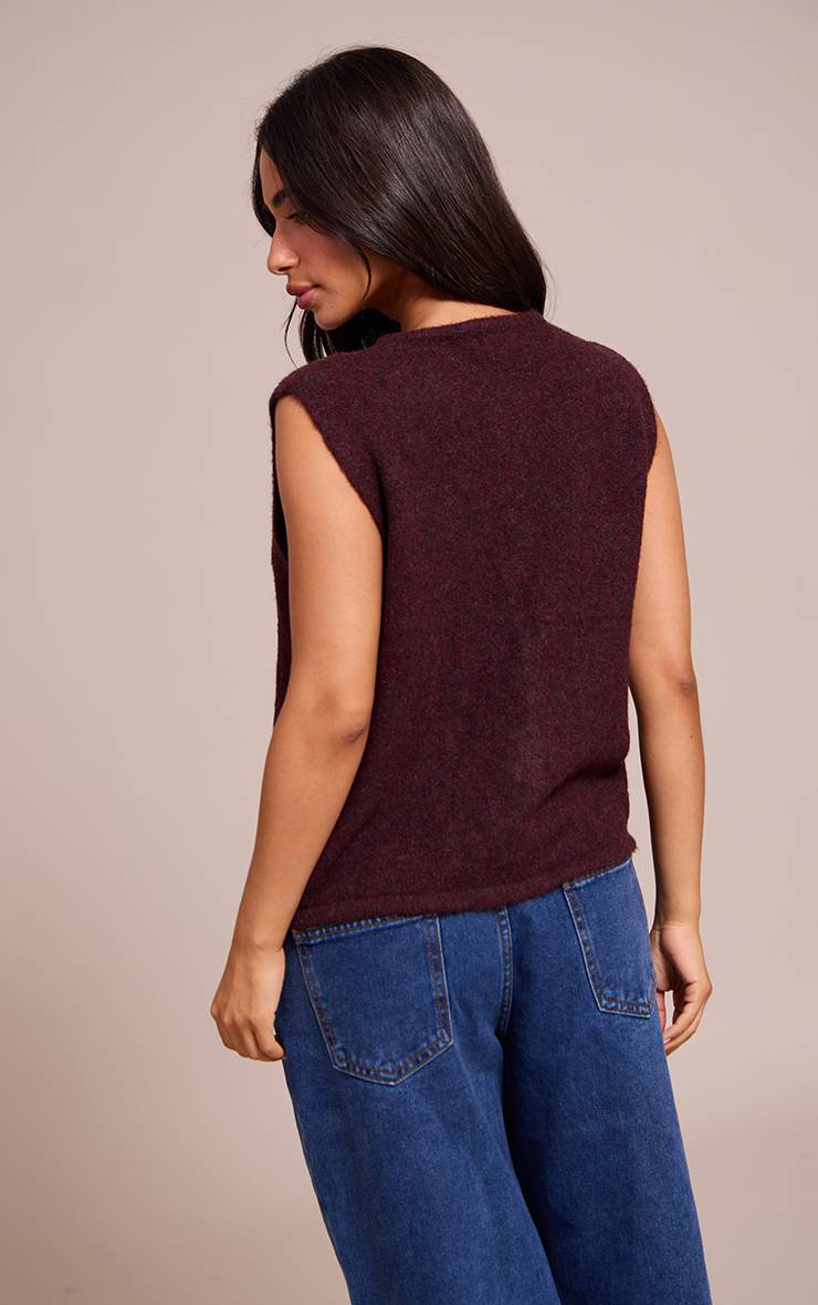 Rouge Bordeaux Gilet Tricoté Boutonné Petite Taille