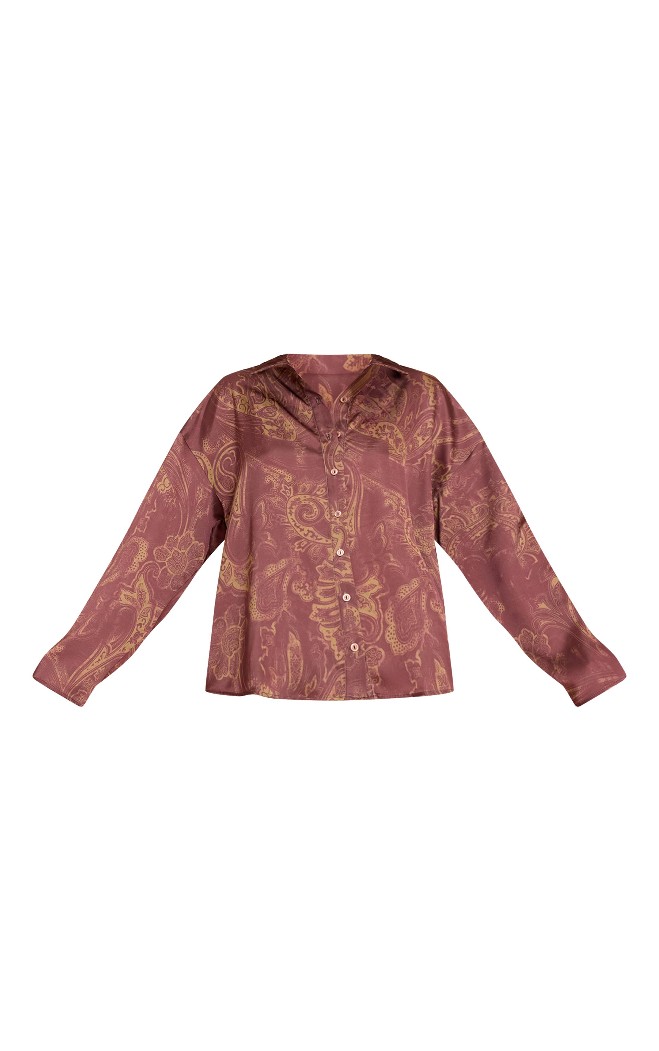Marron Ensemble Coordonné Chemise En Satin Imprimé Cachemire