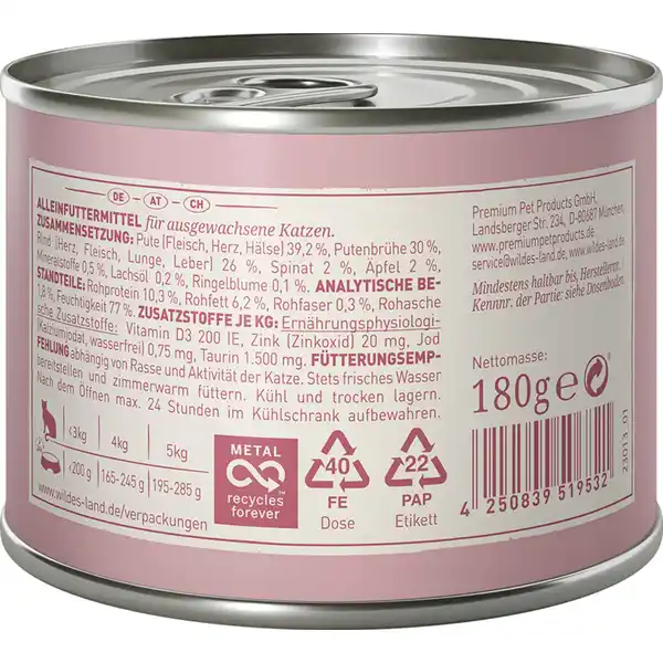 Katzennassfutter Ragout Rind Pute mit Spinat