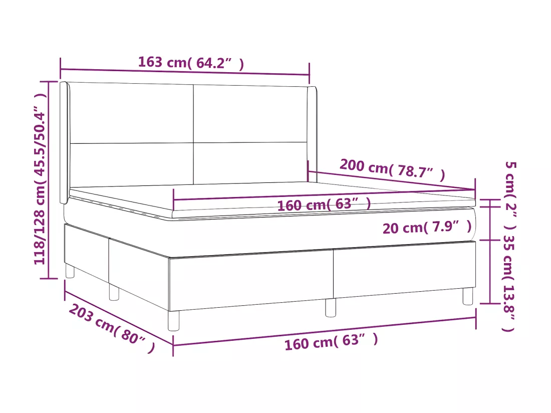 Sommier tapissier avec matelas et LED Crème 160x200 cm Tissu