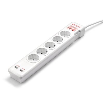 SALICRU SPS SAFE 5+ - Multiprise avec interrupteur 5 prises+ 2 ports USB 2.1A - 1,5m