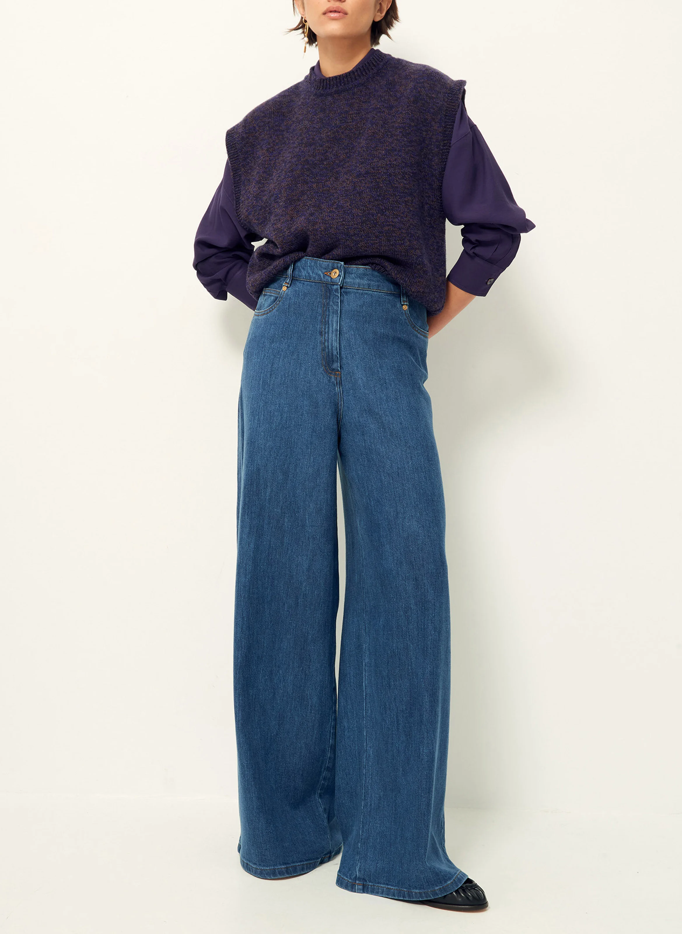 FABININO - Pull sans manches en laine mérinos | Bleu