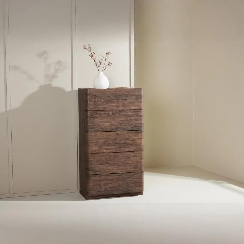 Ladekast 5 Lades - Donkerbruin MDF - 55x35x100cm - Noble