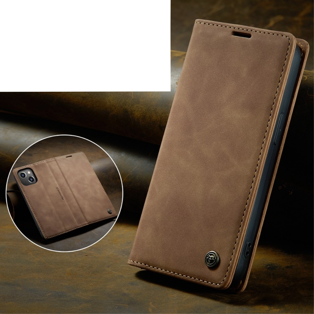 iPhone 14 Leder Tasche Flip Wallet Etui mit Kartenfächern - Hellbraun