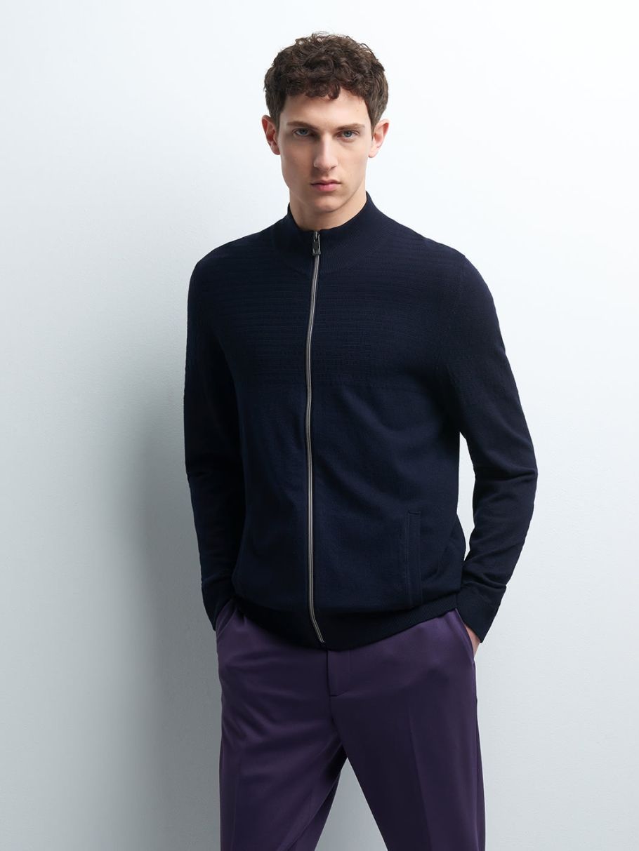 Cardigan zippé col montant