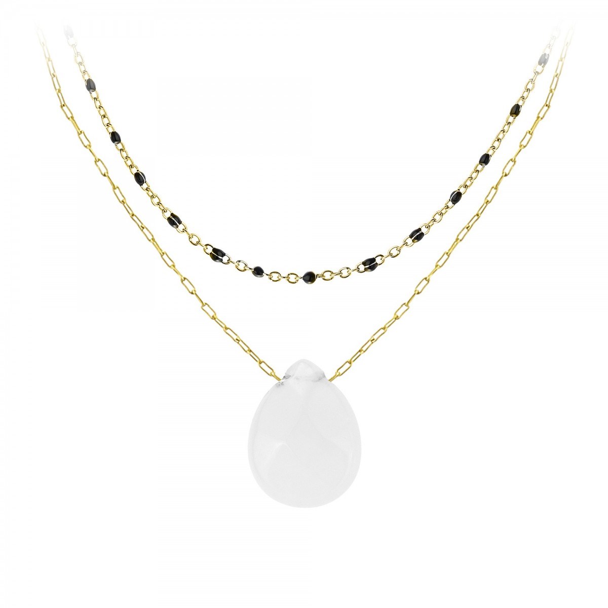 Lot de 2 colliers SC Bohème en Acier Finement doré orné d'un quartz blanc