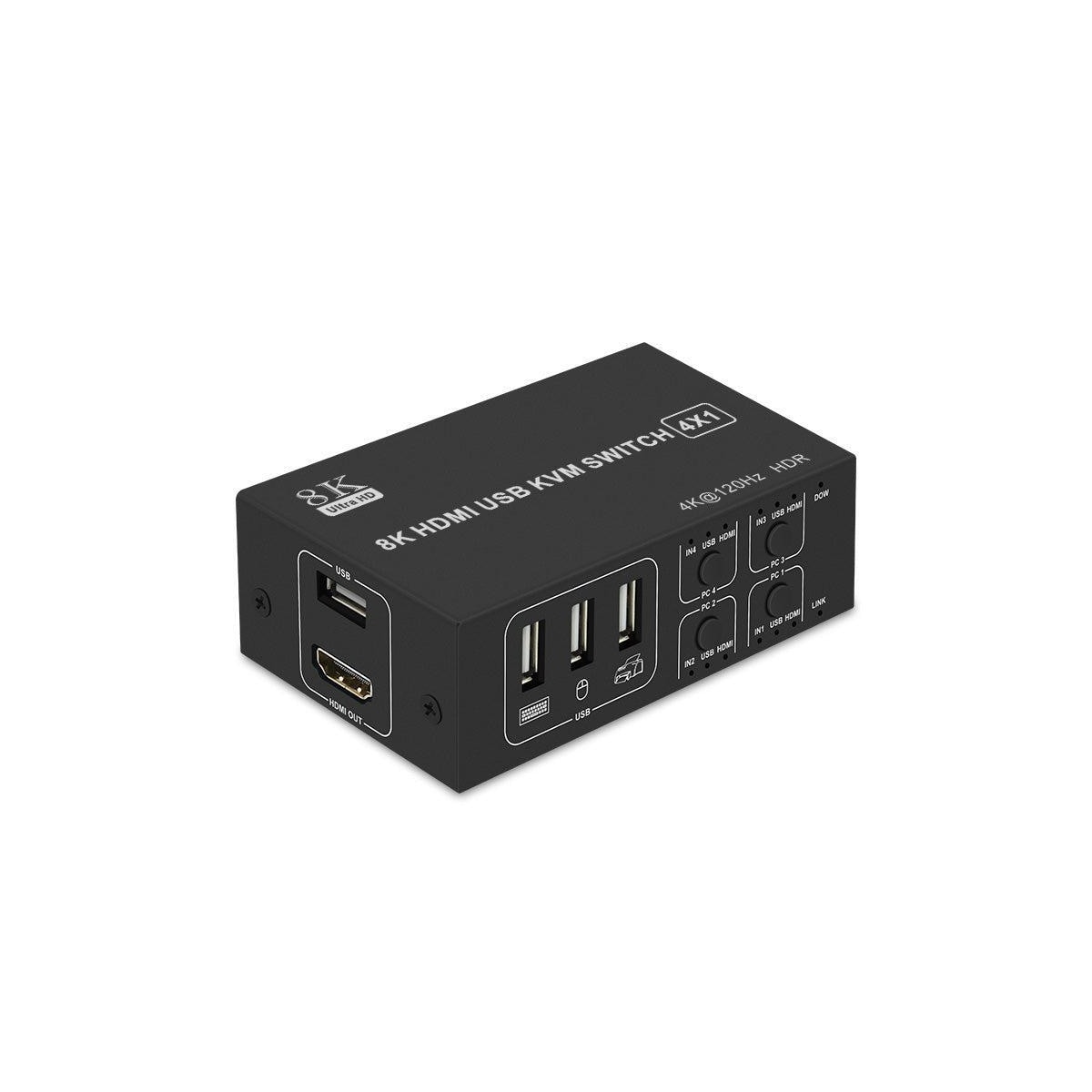 NÖRDIC KVM Switch 4 PC til 1xHDMI 8K60Hz og 4xUSB HDCP 2.2 for Xbox, PS5, Laptop