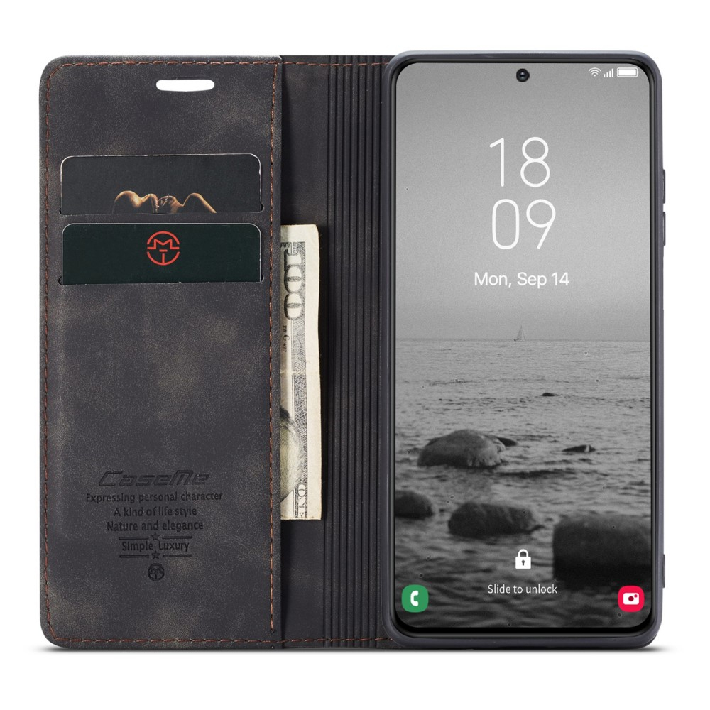 Samsung Galaxy S23 5G Leder Tasche Flip Wallet Etui mit Kartenfächern - Schwarz