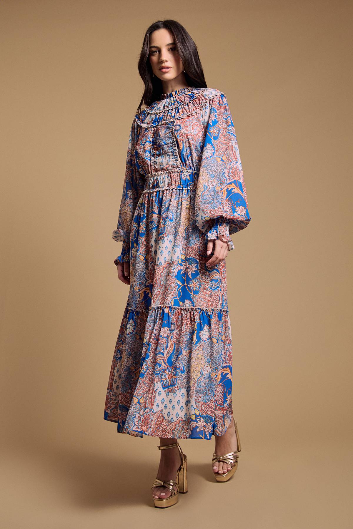Oasis Robe Mi-Longue à Détails Volantés