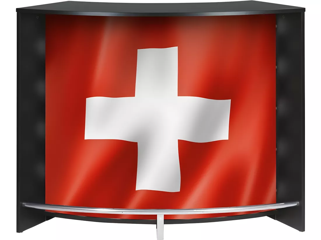 Comptoir d'Accueil 2 Portes Noir 4 Niches Serrure 134,5 x 104,8 x 55,3 cm - Coloris: Drapeau Suisse 650