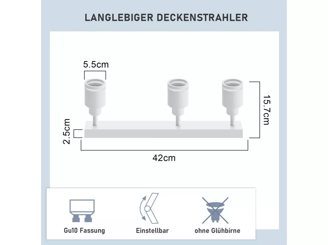 NETTLIFE Plafonnier Blanc moderne : 3 spots de plafond orientables en métal, plafonnier GU10, pour chambre, salle à manger, sans ampoule
