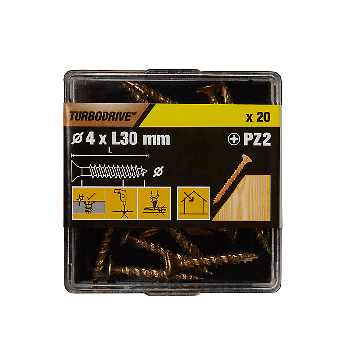Vis à bois Turbodrive Premium pozidriv zinguée jaune 4x30 mm - 20 pièces