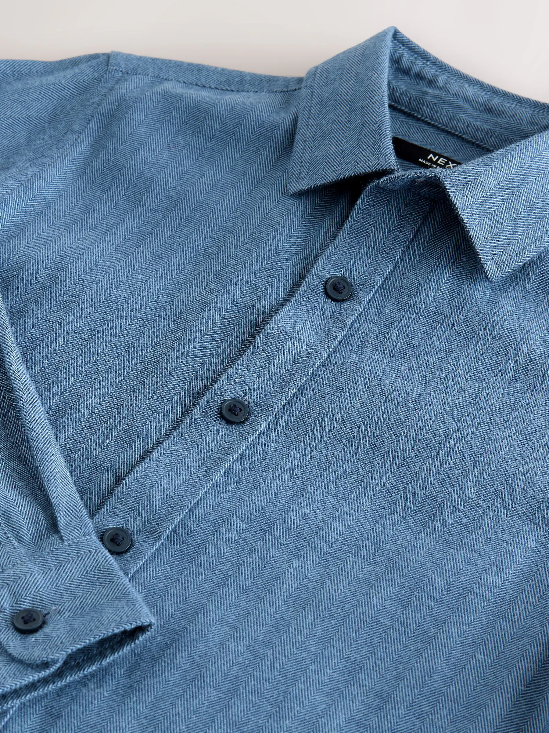 Blauw - Long Sleeve Herringbone Shirt (3-16yrs)
