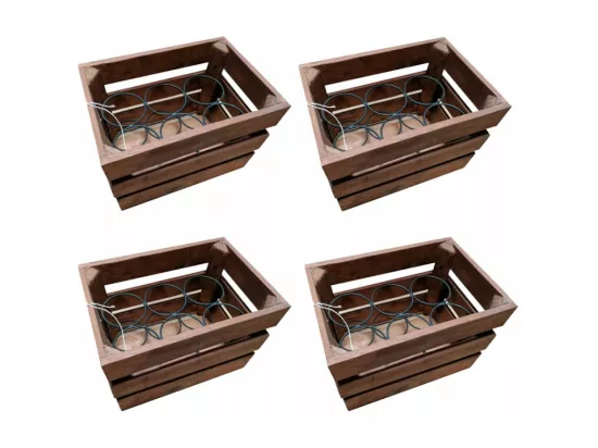 Lot 4 casiers pour 24 bouteilles en bois et métal rustique - BACCHUS