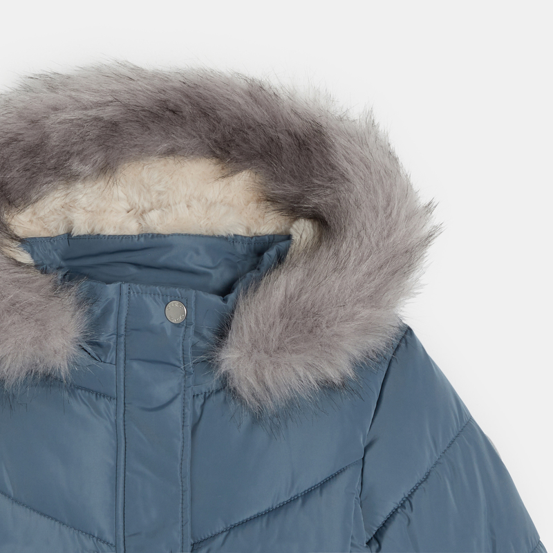 Parka doudoune épaisse à capuche grise fille
