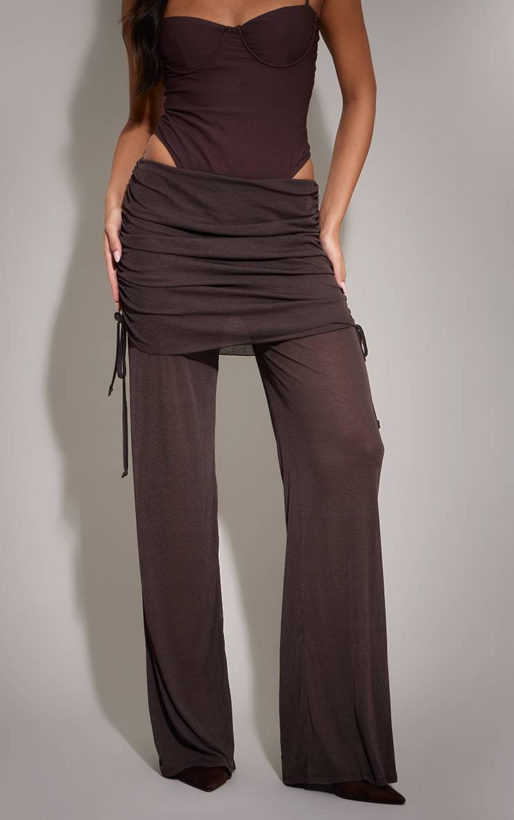 Chocolat Pantalon Droit À Panneau Drapé
