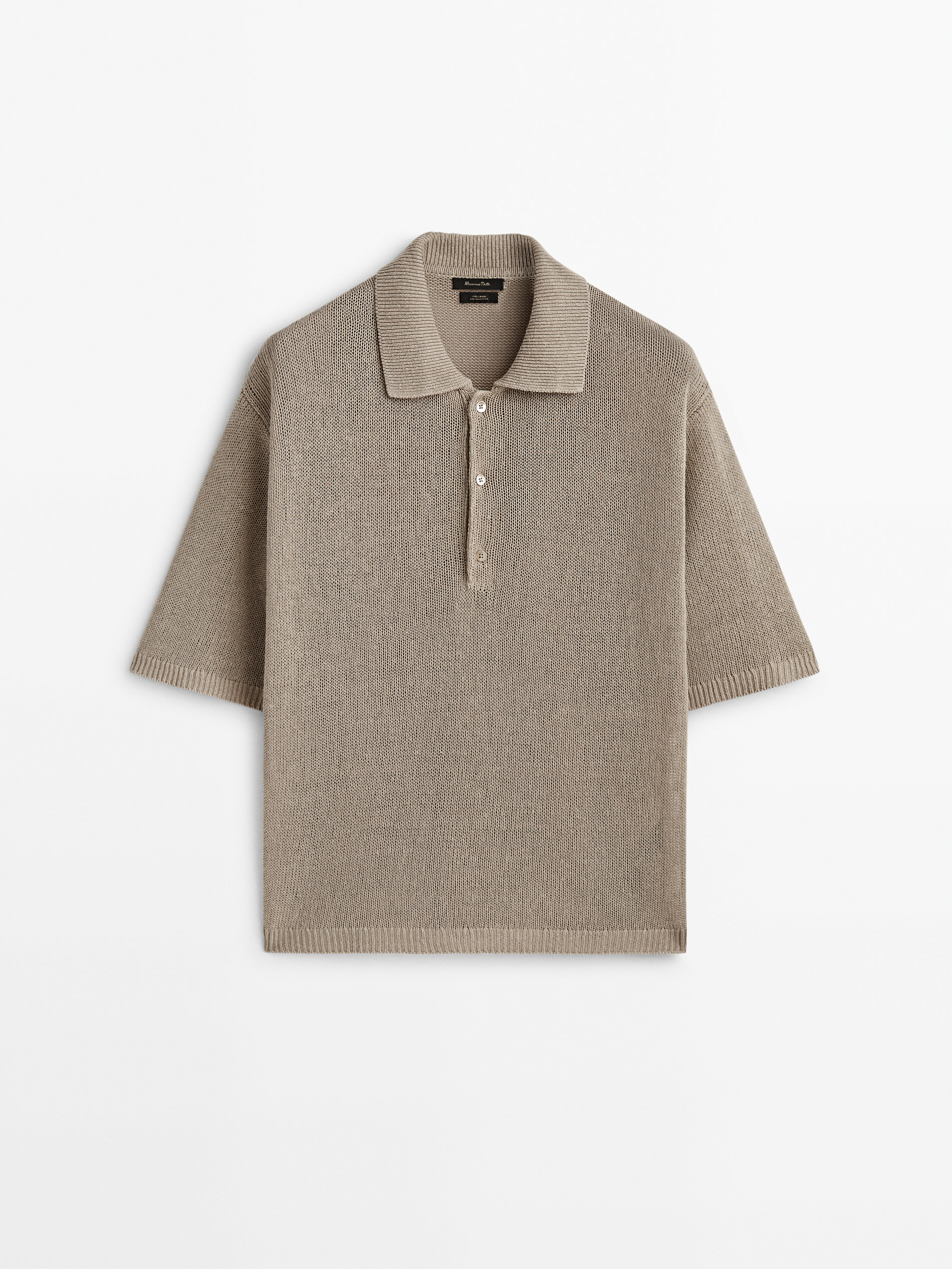 Camisa polo com botões, 100% linho - Stone