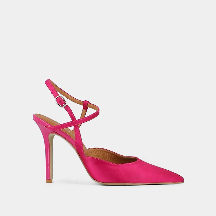 Escarpins pointus à brides  en satin fushia
