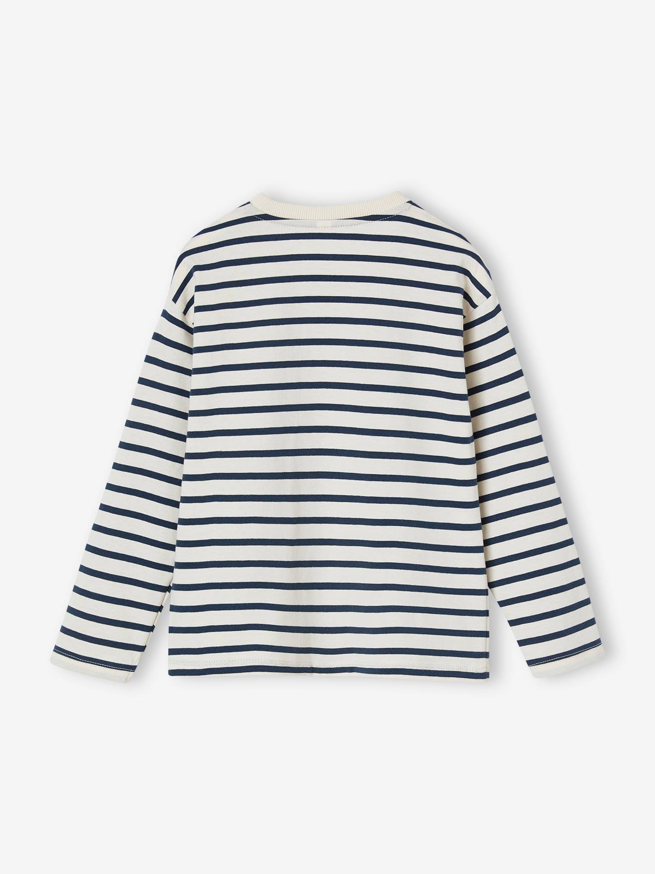 Camiseta listrada azul de manga comprida para meninas