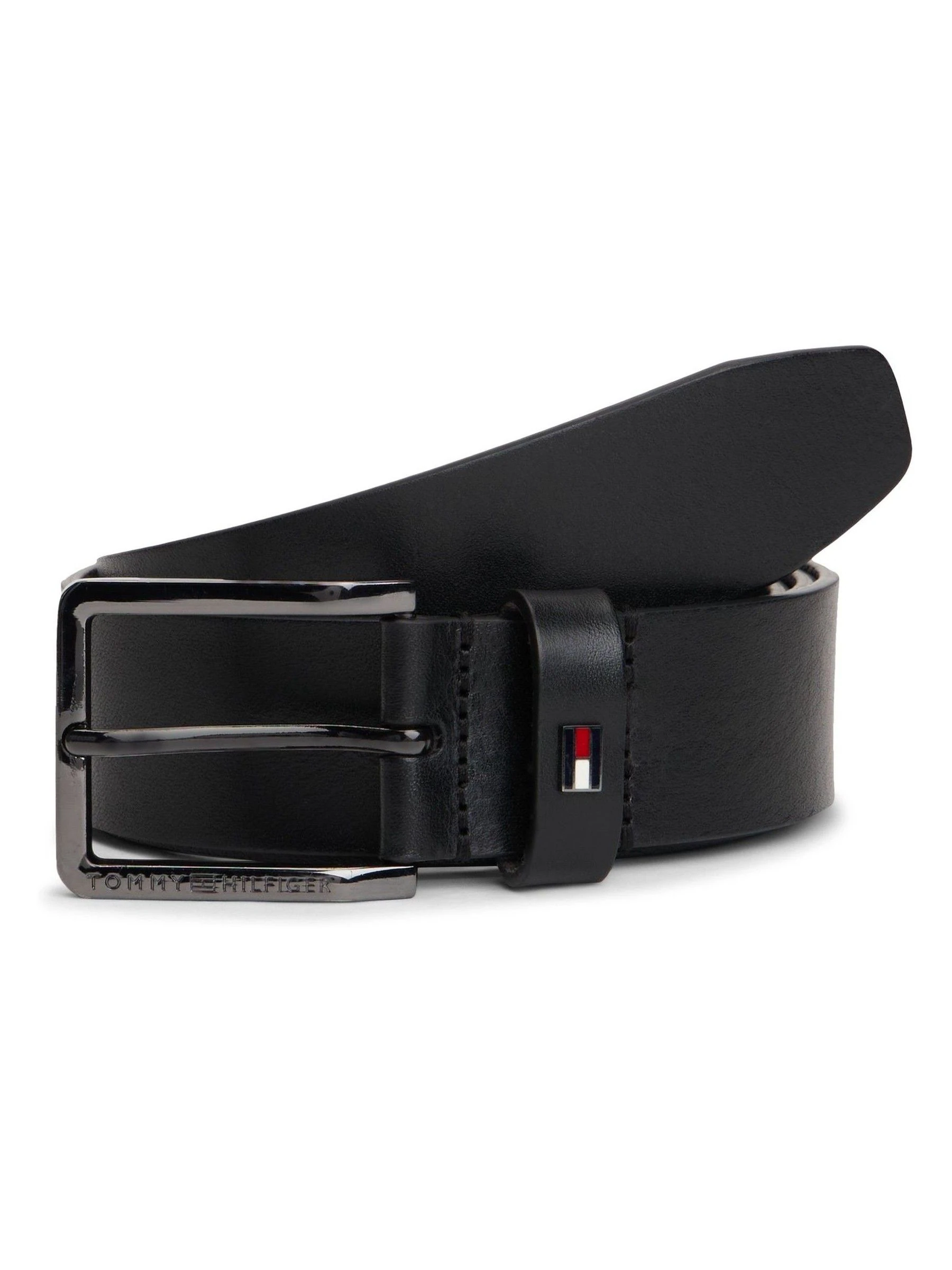 Zwart - Tommy Hilfiger leren riem met geëmailleerde vlag