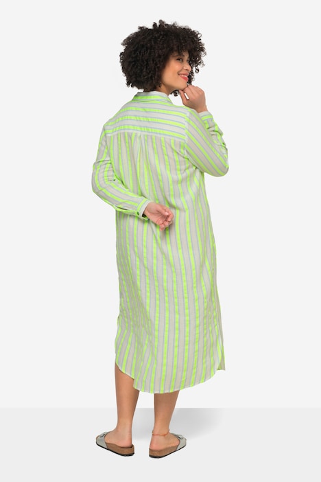 Hemdblusen-Midikleid, Streifen, Hemdkragen, 3/4-Ärmel