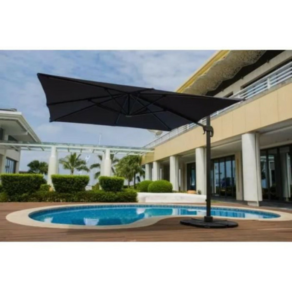 Parasol déporté 4x3m- inclinable,et rotatif a 360°- structure aluminium et toile déperlante en polyester 250gm2- gris anthra