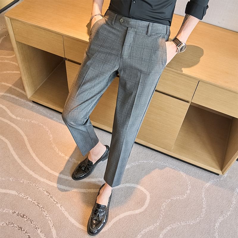 Bay Go Mall - Geruite cropped taps toelopende pantalon met middelhoge taille