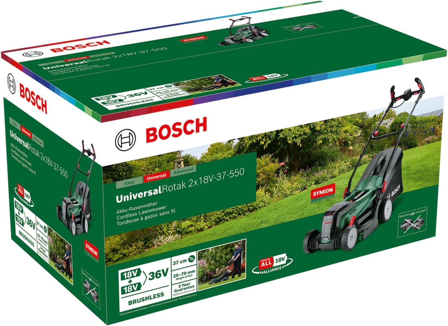 Bosch Akku-Rasenmäher UniversalRotak 2x18V-37-550 (bis zu 500 m2; 18 Volt System; Schnittbreite: 37 cm; ohne Akku und Ladegerät)