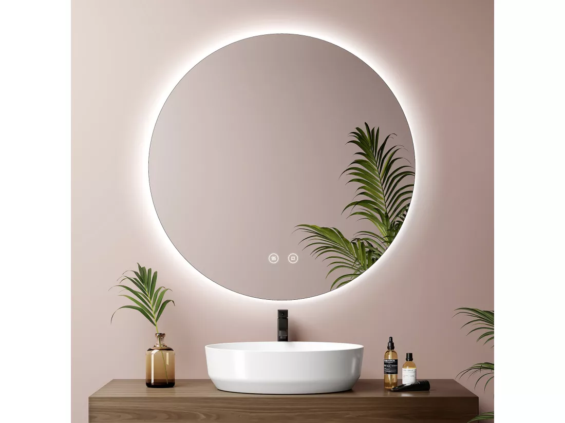 EMKE Miroir lumineux salle de bain rond diamètre 70cm, Miroir LED rétro-éclairage, Interrupteur Tactile, Anti-buée, Lumière Blanche Froide (Réglable)
