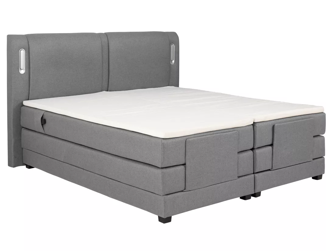 Ensemble complet boxspring tête de lit avec leds + sommiers relaxation électrique + matelas + surmatelas - 2 x 80 x 200 cm - Tissu - Gris clair - ASTEMI de PALACIO