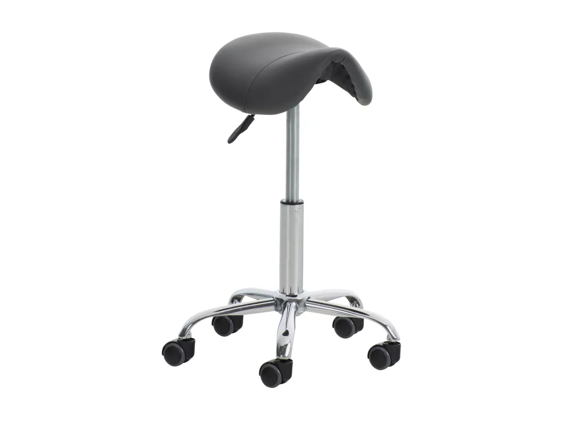 Tabouret de bureau - Similicuir & Métal chromé - Gris - Reno