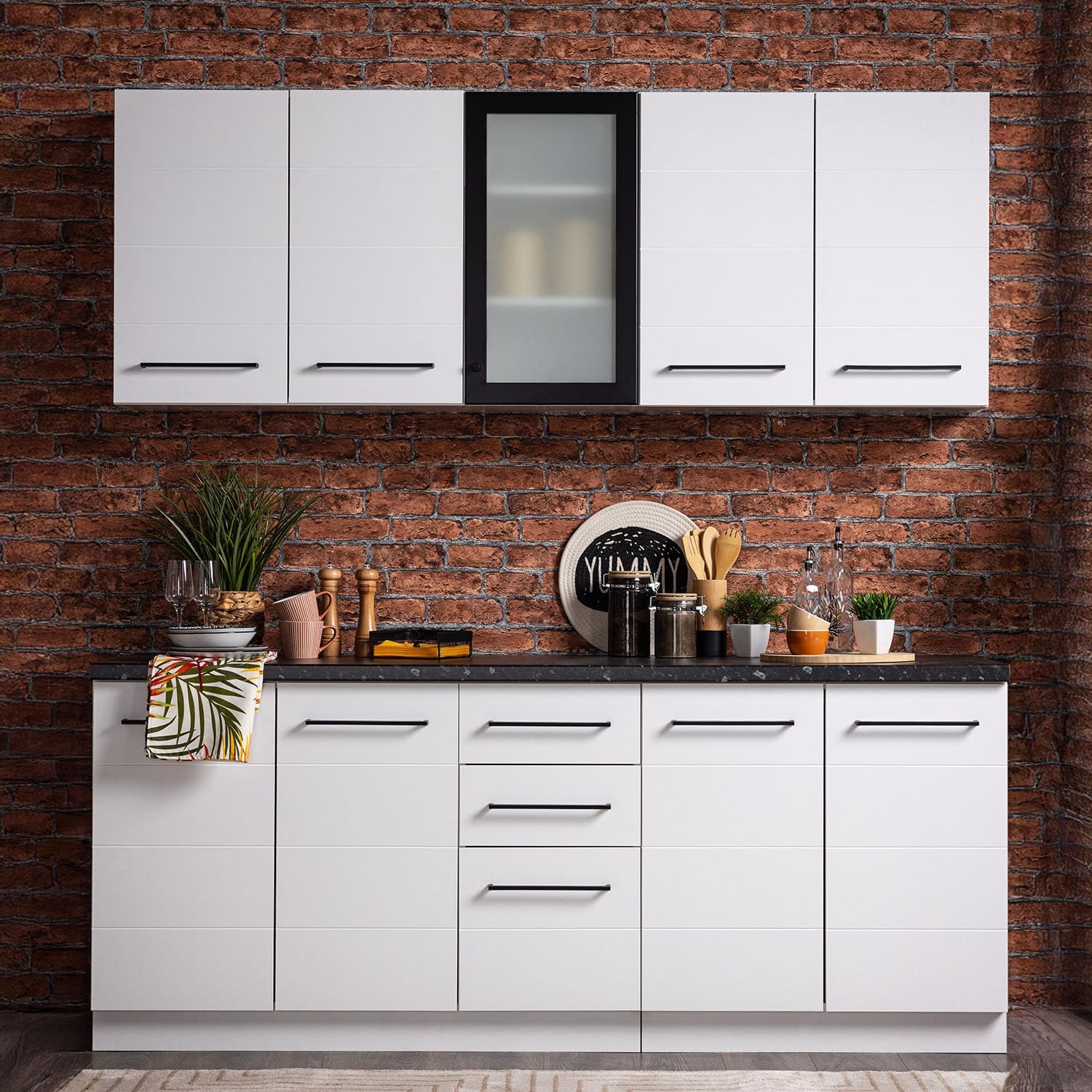 Homestyle4u Küchenzeile 200 cm Weiß, funktionales Küchenmöbel mit Schränken und Stauraum – ohne Elektrogeräte – perfekt für Küche, Wohnküche, Artikel 3162