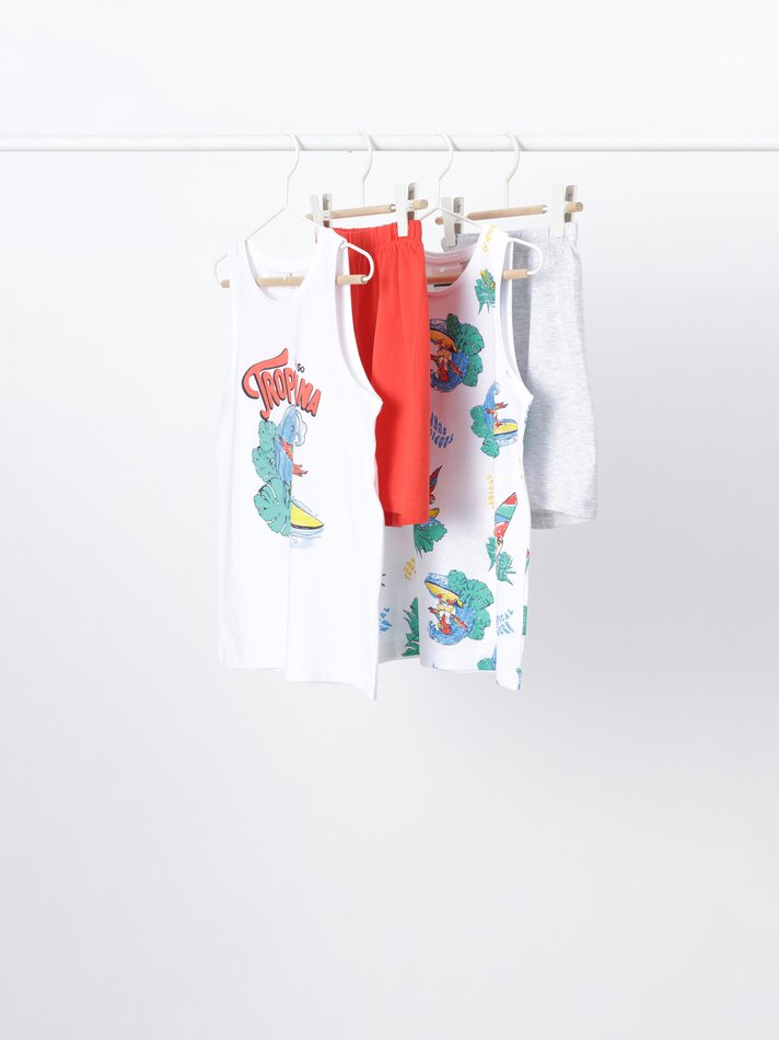 Conjunto com 2 pijamas de alcinha estampados - Vermelho