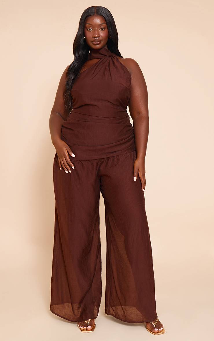 Chocolat Combinaison Grande Taille Texturée Asymétrique Avec Détail Foulard