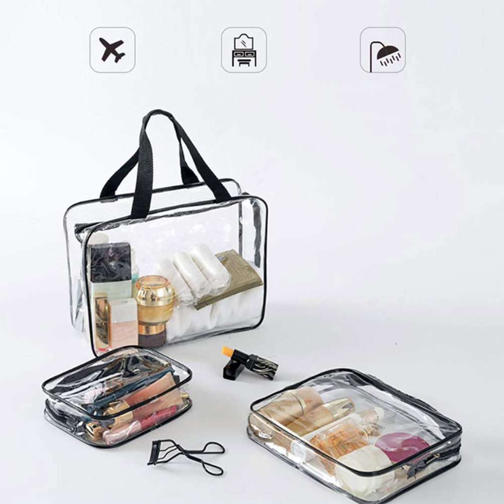 (3er Set) Kosmetik Make Up Tasche Handgepäck Necessaire Organizer Bag mit Reissverschluss - Transparent