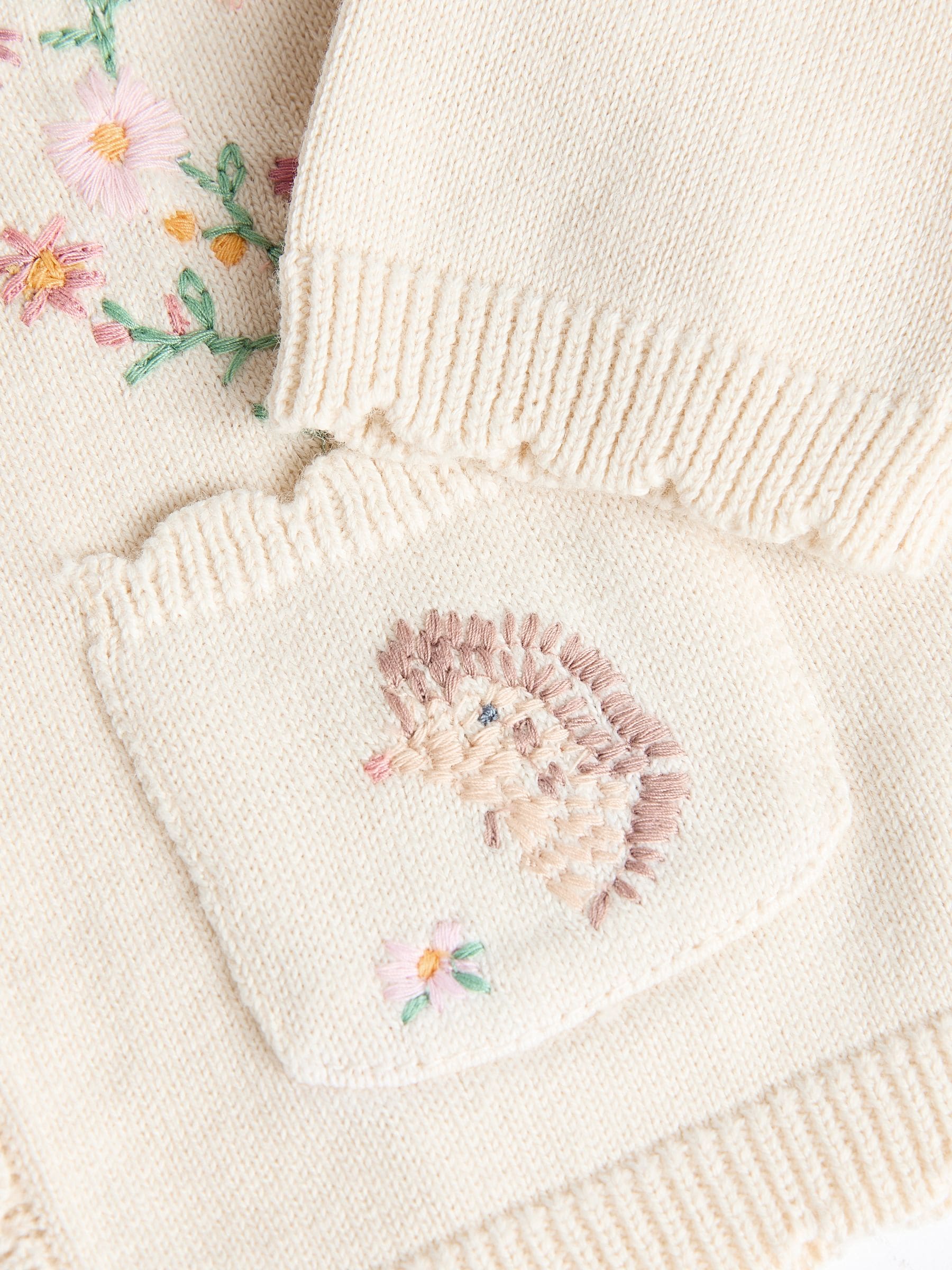 Crèmekleurig met konijn - 100% katoenen Pointelle gebreid Baby vest met bloemenpatroon (0mnd -3jr)