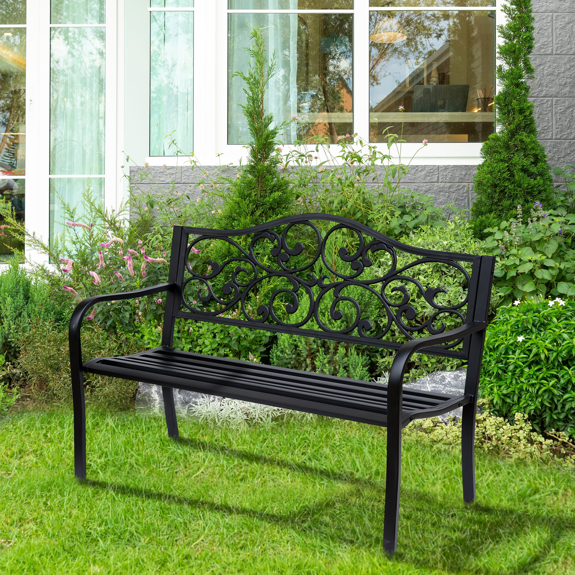 Banco de jardim preto Outsunny