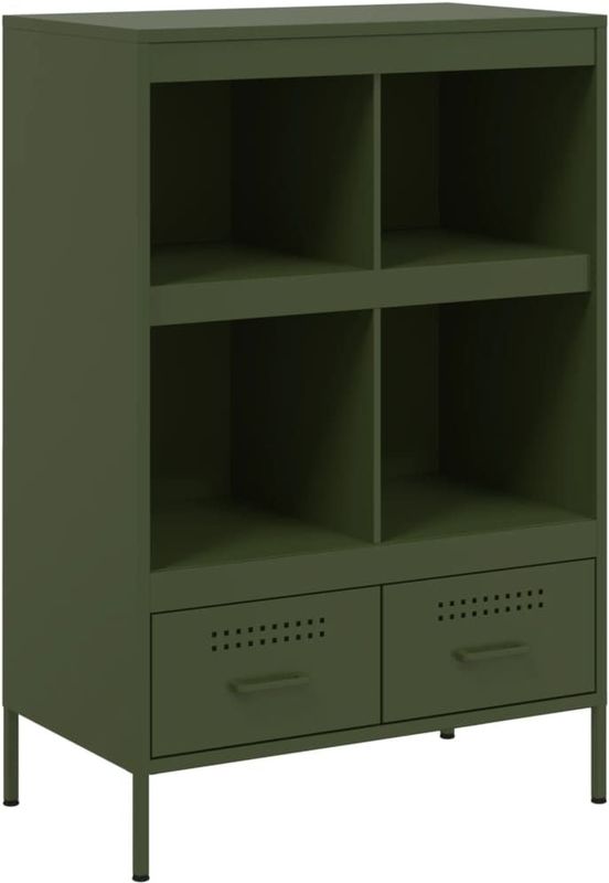 vidaXL - Hoge Kast - Olijfgroen - Staal - Industriële Stijl