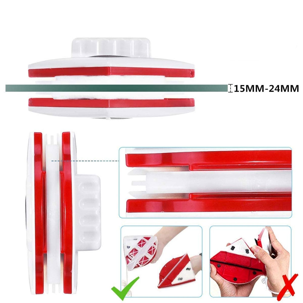 Doppelseitiger Magnetischer Glasreiniger Fensterreiniger mit beidseitiger Wischfläche (Passend für Glasdicke: 15-24mm) - Rot