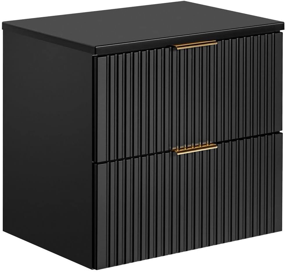 Lomadox Badezimmermöbel Waschtisch-Unterschrank 60cm matt schwarz mit gerilllter Front Waschbecken Badschrank mit 2 Softclose-Auszügen, B/H/T ca. 60,6/59,2/46,5 cm