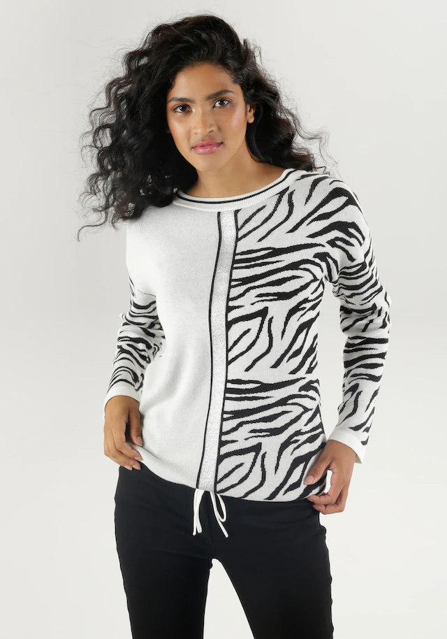 Aniston SELECTED Strickpullover , mit Tunnelzug am Saum und glänzendem Band