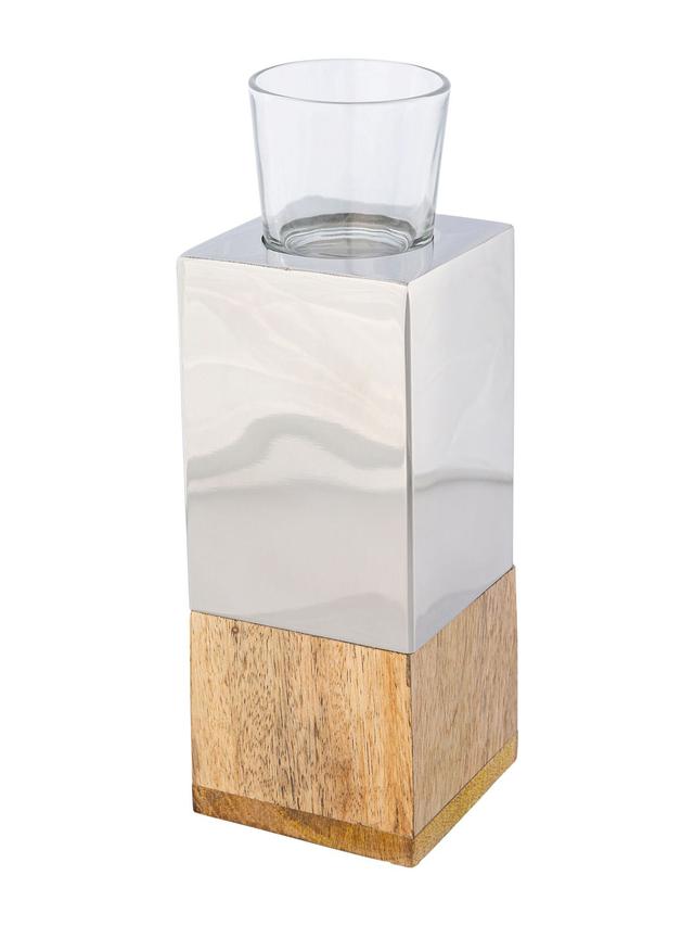 Edelstahl/Mangoholz Teelicht, 23 cm
