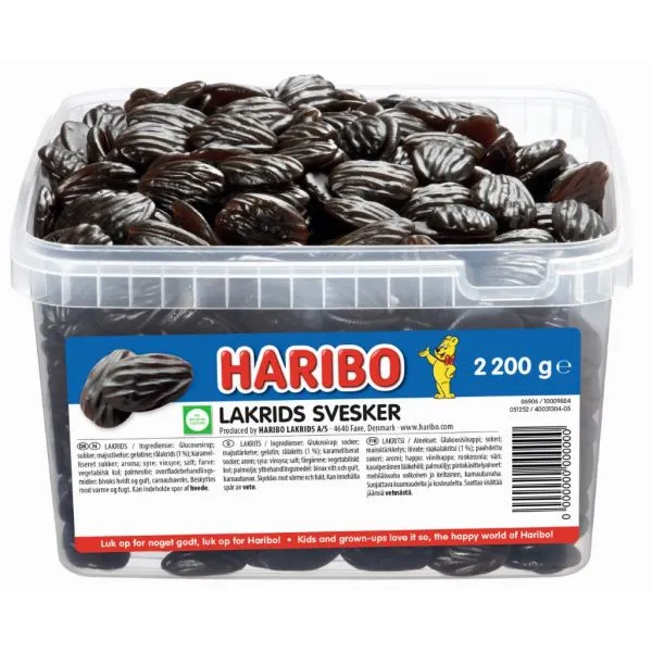 Harbio Lakrids Svesker 2,2 kg i plastbøtte