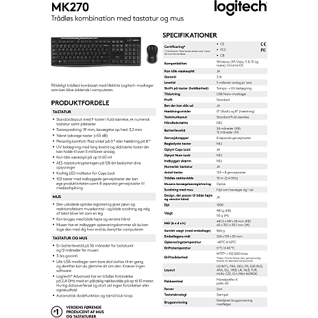 Logitech® MK270 trådløs kombisæt
