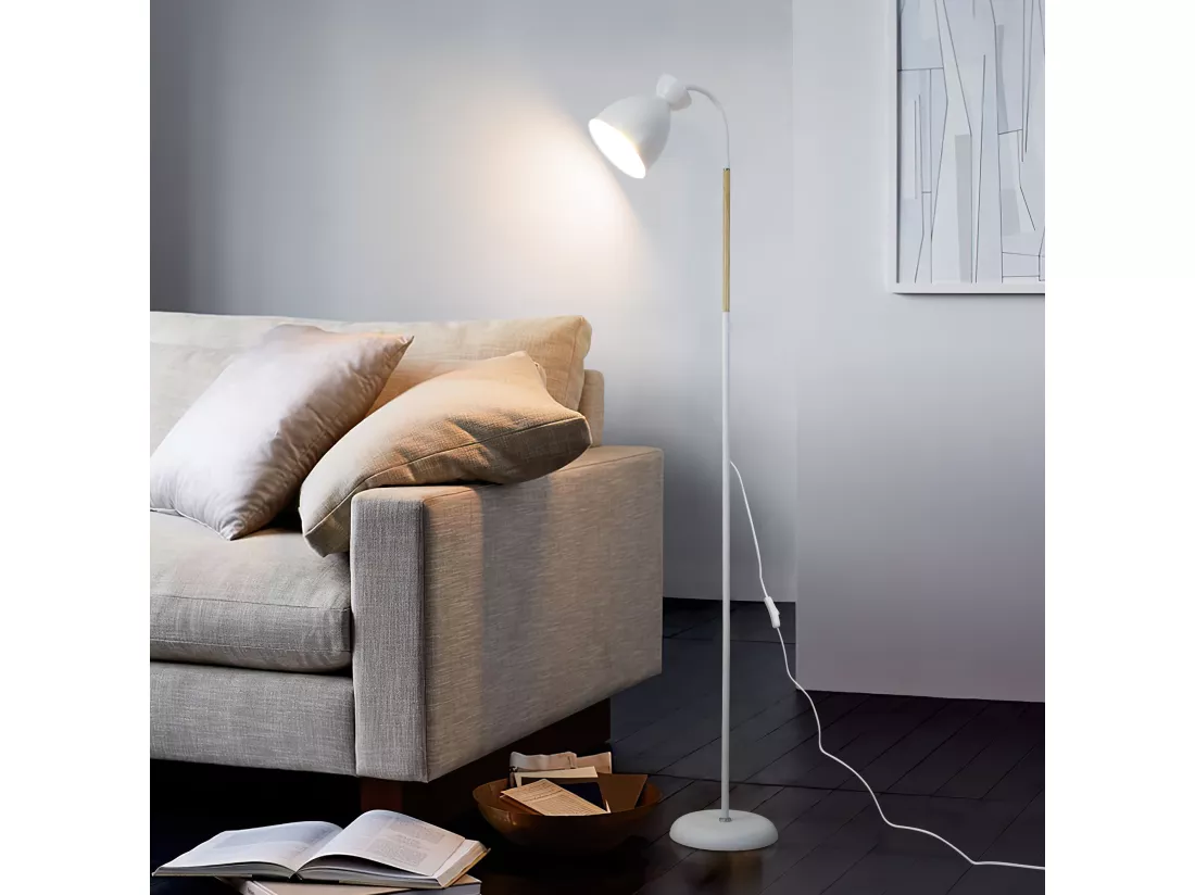 Anten Lampadaire Orientable Blanc | Culot E27 max. 60 W | 159 cm | Lampe sur Pied Rétro Métal pour Salon, Chambre, Bureau | Sans Ampoule