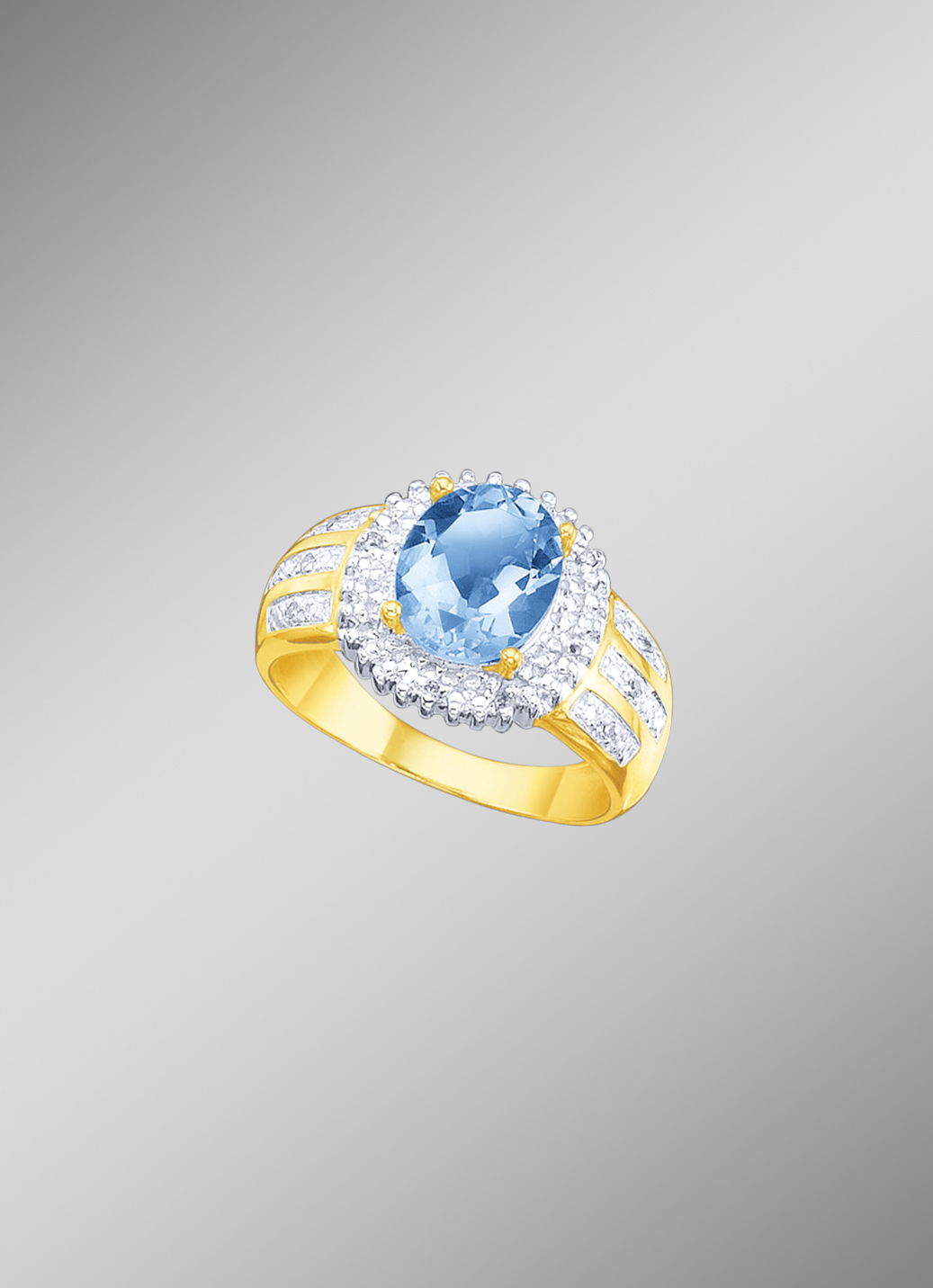 Damenring mit echtem Blautopas und Diamanten