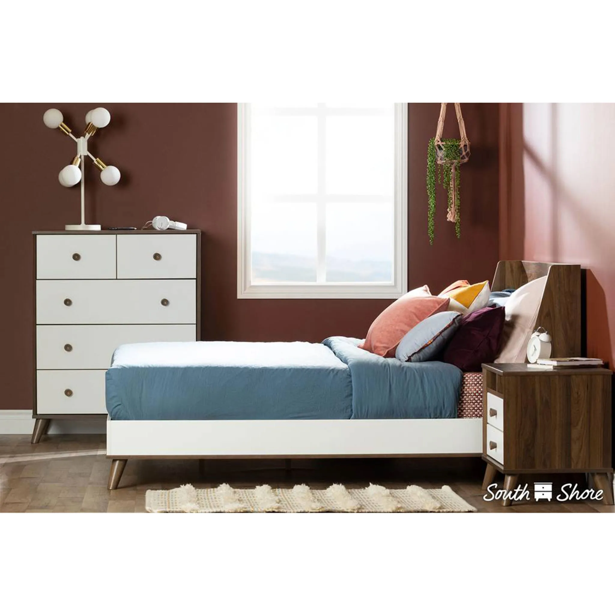 South Shore Commode de Rangement 5 tiroirs Yodi - Noisette  Blanc Pure