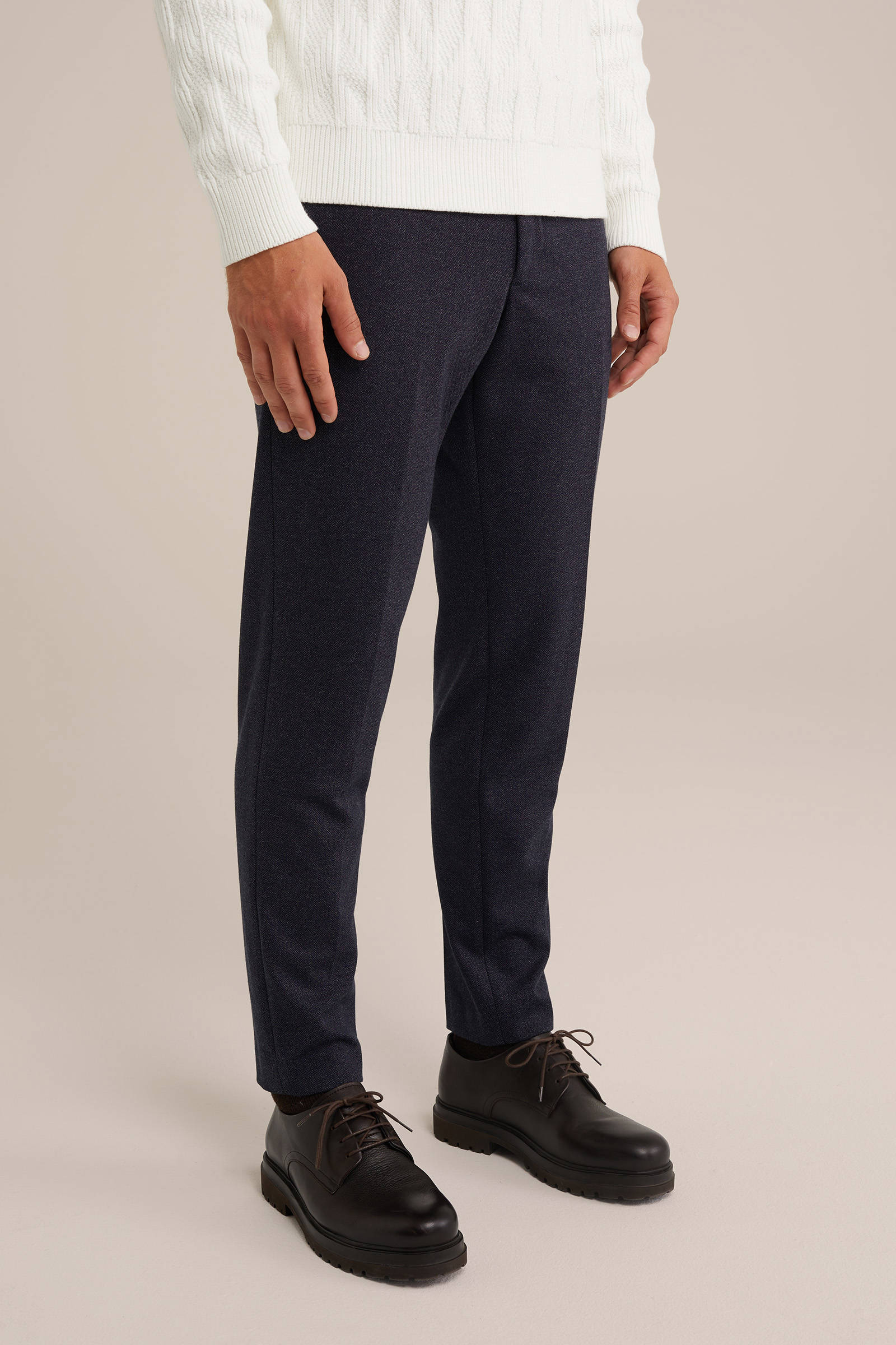 WE Fashion gemêleerde slim fit pantalon Hiram heavy blue