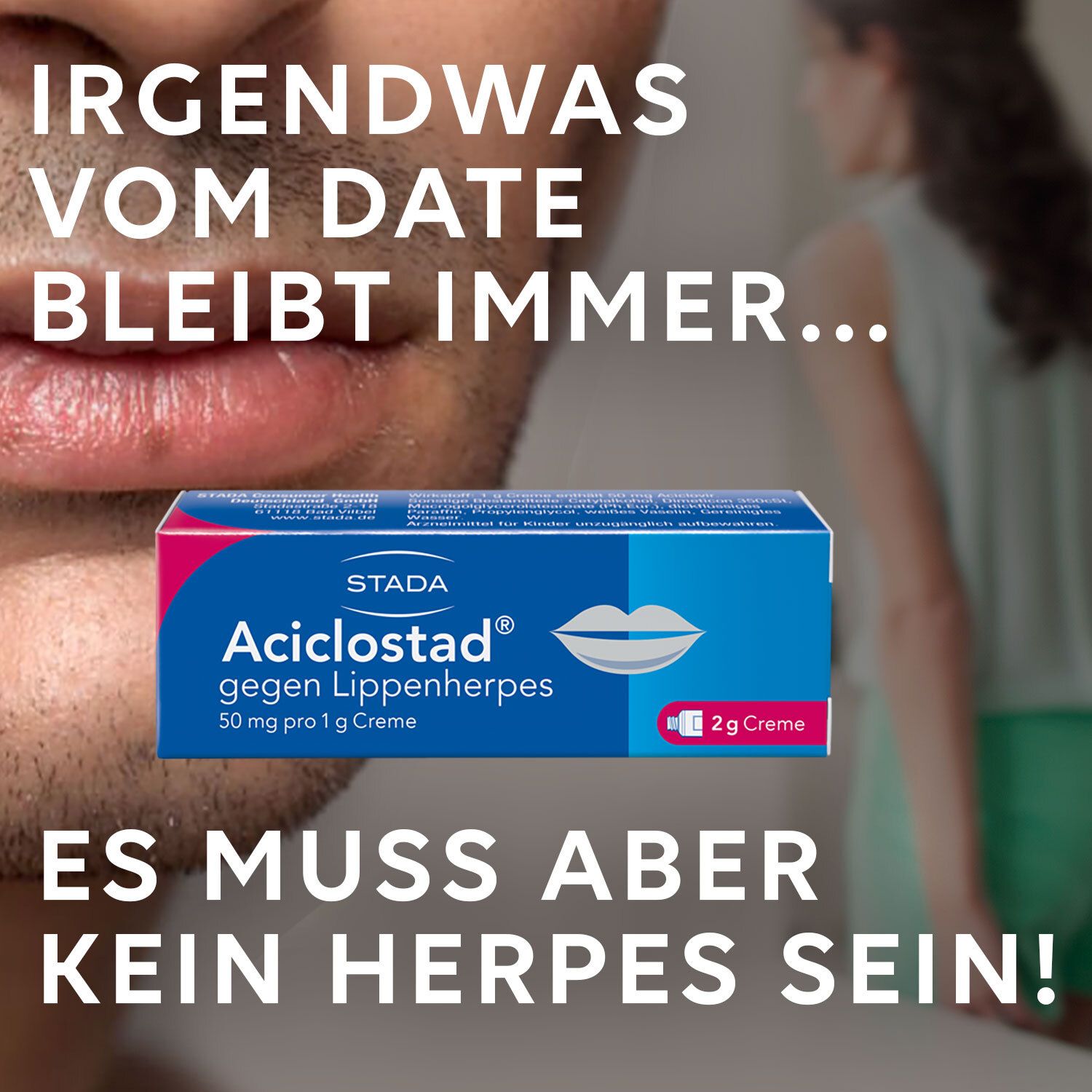 Aciclostad® Creme gegen Lippenherpes hemmt die Viren-Vermehrung und lindert wirksam Schmerzen und Juckreiz